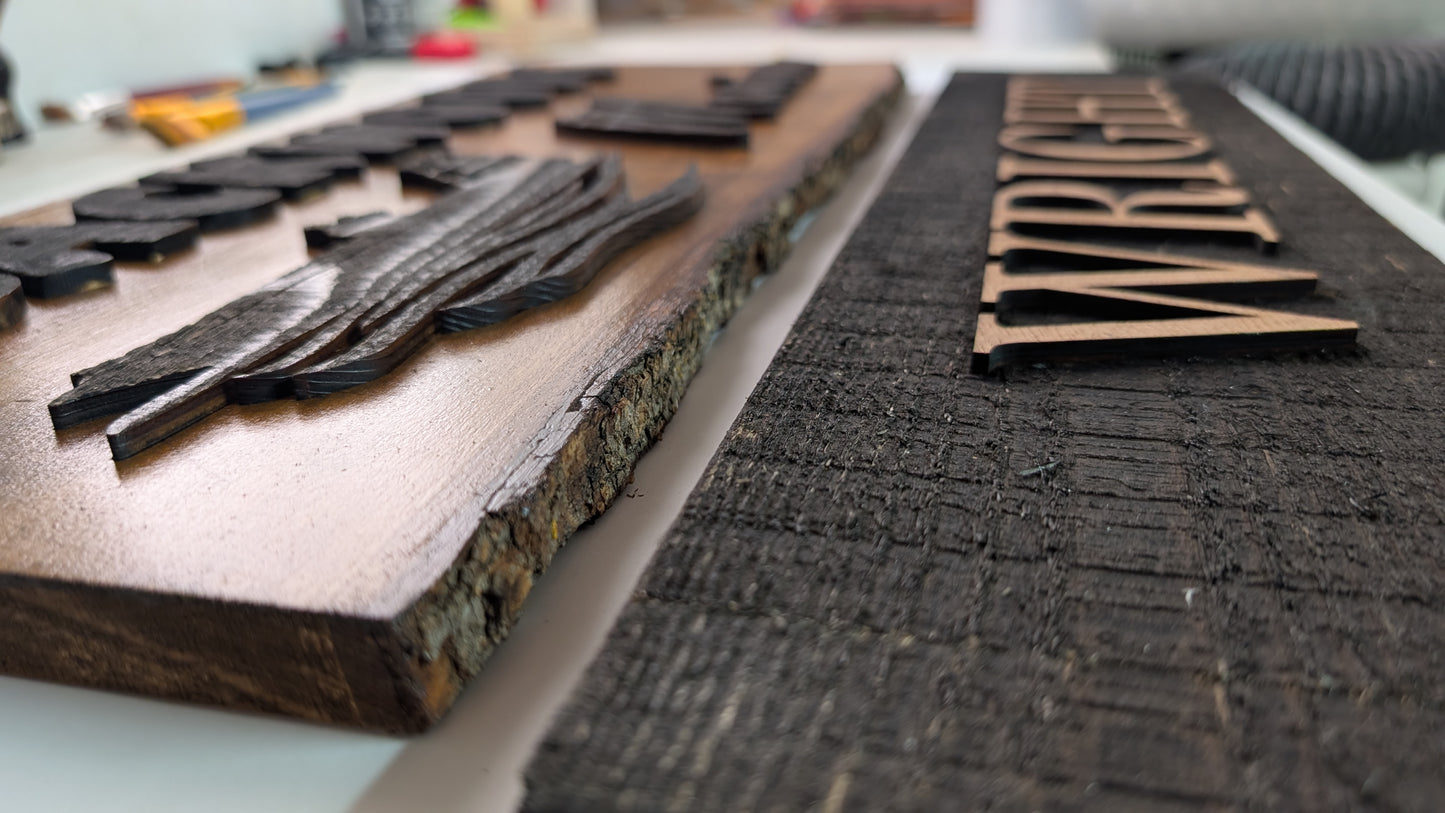 Custom Live Edge Wood Sign with Inlay - Personalized Family Name & Date