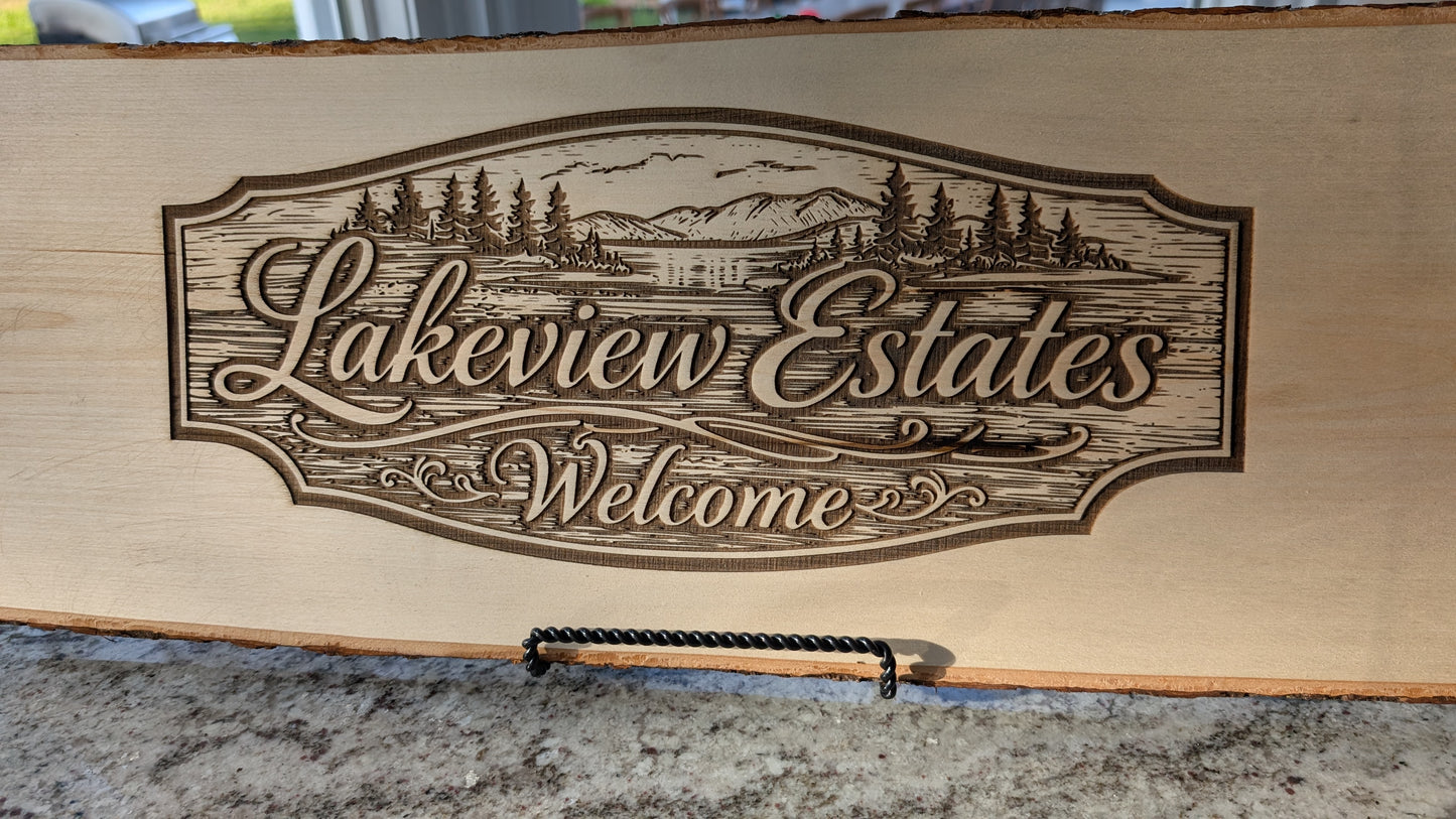Custom Live Edge Wood Sign with Inlay - Personalized Family Name & Date