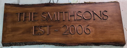 Custom Live Edge Wood Sign with Inlay - Personalized Family Name & Date