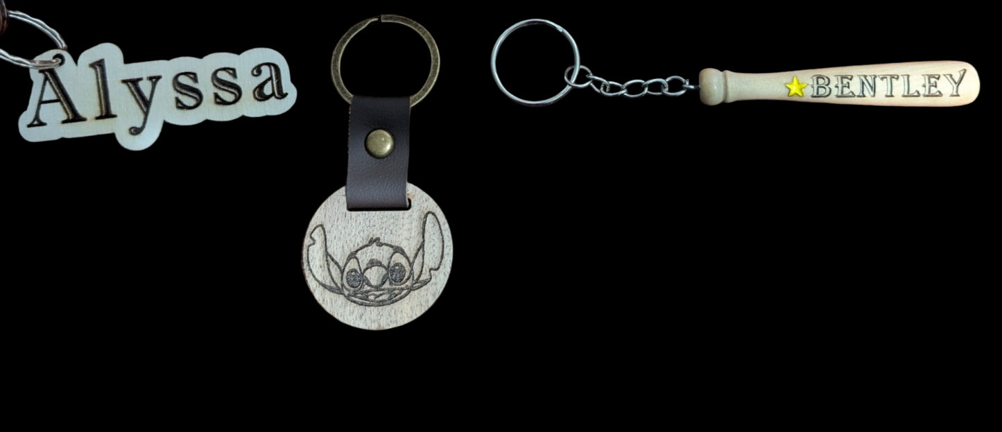Custom Made Wooden Keychain Variety