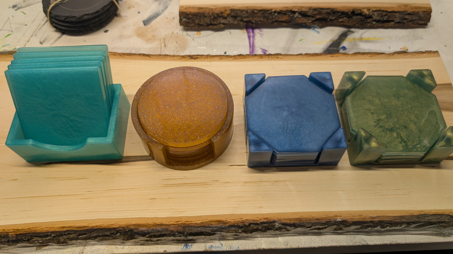 Epoxy Coasters Metallic Colors - Set of 5 with Holder