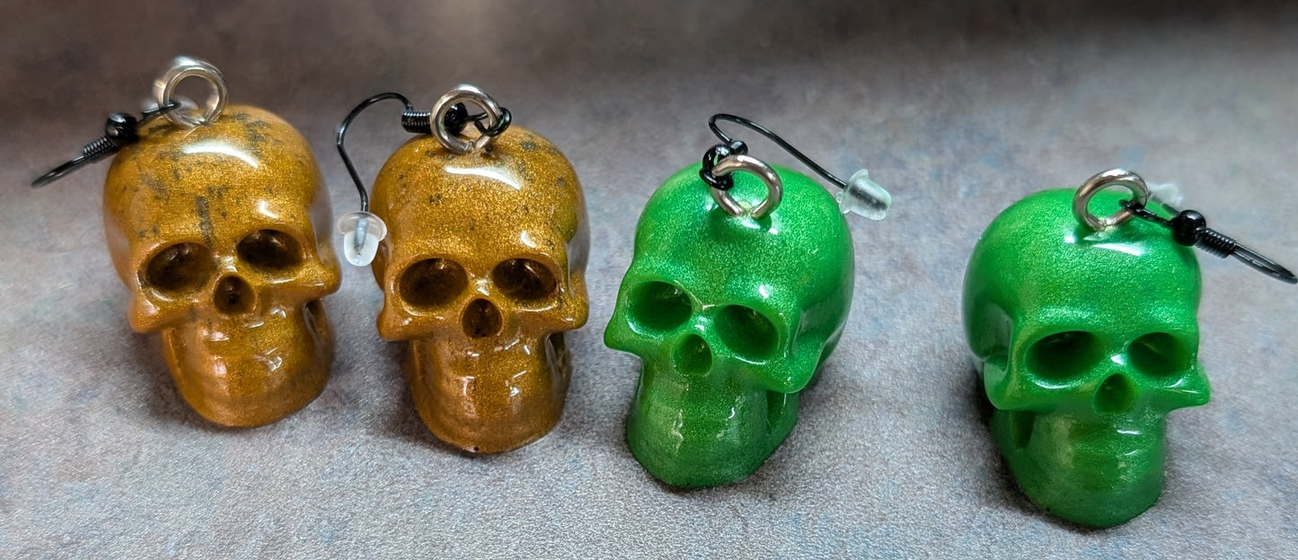 Halloween Skull Earrings - Metallic Resin